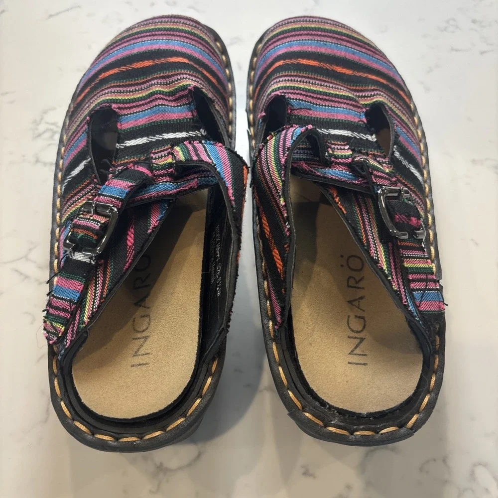 INGARO Happy SlipOn Clogs BuckleFabric Stripe Hippie Boho Comfort Women SZ 8.5 - Picture 3 of 10